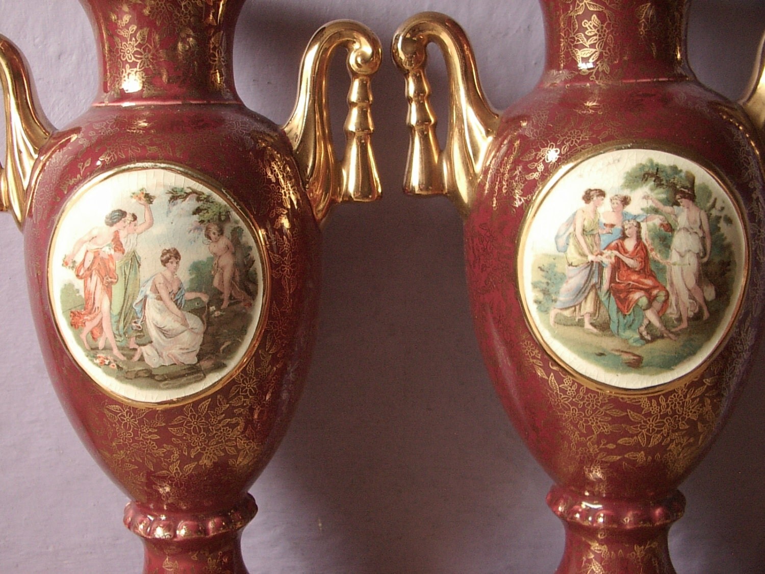 Antique 1930's Empire Ware English Vases Pair by ShoponSherman