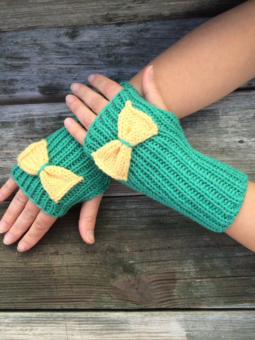 Bow Gloves Bow Fingerless Knit Gloves Knit Gloves with Bow