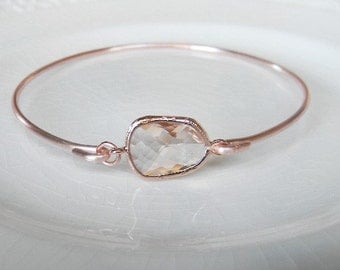 Rose Gold Bangle Bracelet / Peach Champagne Bracelet / Bridesmaid Gift / Bridesmaid Jewelry / Rose Gold Bridesmaid Bracelet / Gift For Her