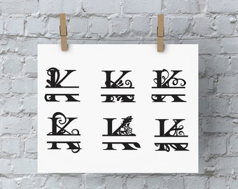 Split Letter Monogram - K - SVG Files for Silhouette - Monogram - Monogram Fonts - Digital Fonts - Cricut Monogram Fonts - Silhouette Files