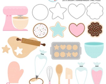 Cookie Baking Clipart Set - cookies clip art, iced cookies, baking, whisk, biscuits - personal use, small commercial use, instant download