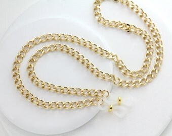 Gold Curb Chain Eyeglass Necklace, Gold Eyeglass Chain, Gold Eyeglass Holder, Gold Lanyard, Gold Eyeglass Lanyard, Gold Chain Eyeglass Chain