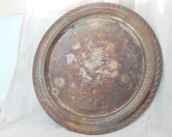 Large Vintage Silver Tray, International Silver Company Silver Platter, Tarnished Silver Tray