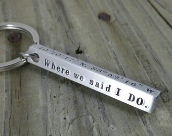 Aluminum Bar Keychain - Coordinates Keychain - Latitude Longitude Keychain - Stamped Keychain - GPS Coordinates - Personalized Keychain