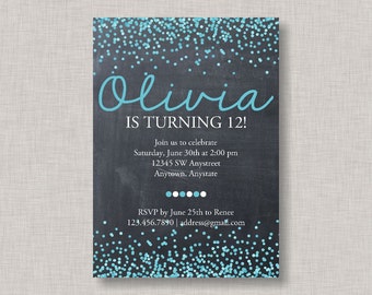 Confetti Birthday Invitation, Confetti Invitation, Chalkboard Birthday Invitation, Teen Birthday Invitation, Tween Birthday Invitation