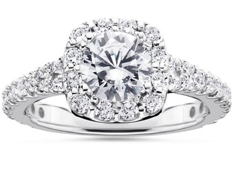 2.30CT Cushion Halo Diamond Engagement Ring 14 karat White Gold