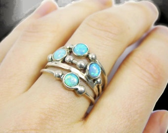 Silver opal ring. spheres sterling silver ring, Sterling silver ring. Opal ring. Opal silver ring. Wide opal ring. Wide ring.(sr10019-1570)