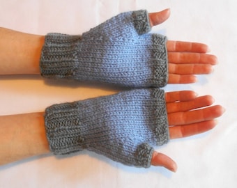 Fingerless Mitts in Light Blue and Gray