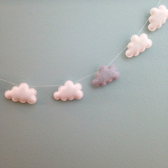 Items similar to Felt cloud garland for nursery or children's room on Etsy