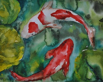 Koi pond- Watercolor painting on paper