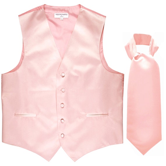 Men's Solid Pink Polyester Tuxedo Vest with Full Ascot
