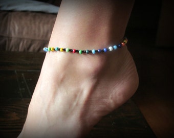 Bohemian Beach Anklet, Multi Color, Festive, Colorful Crocheted Anklet