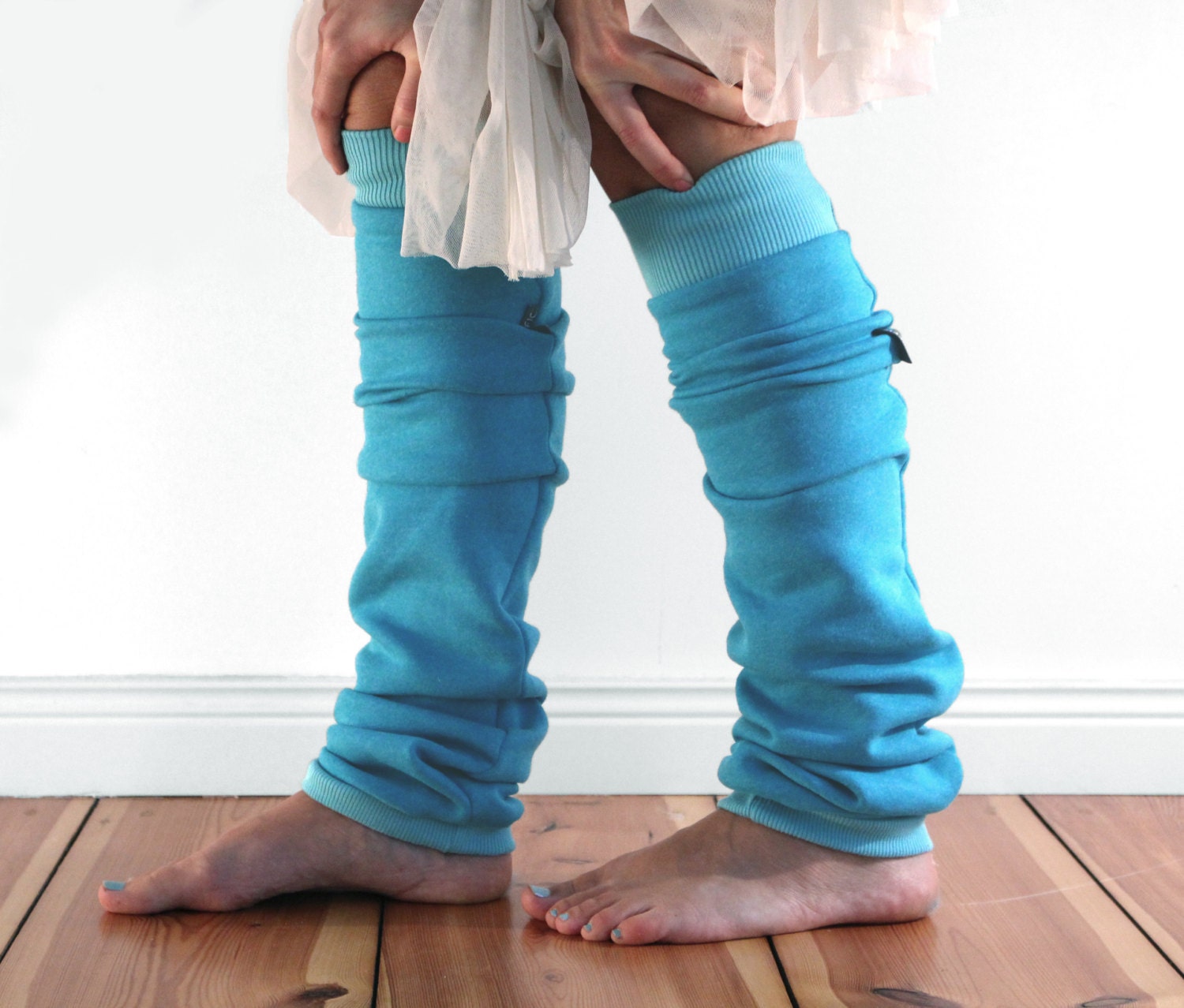 Slouchy dancer leg warmers ballet leg warmers cotton aqua