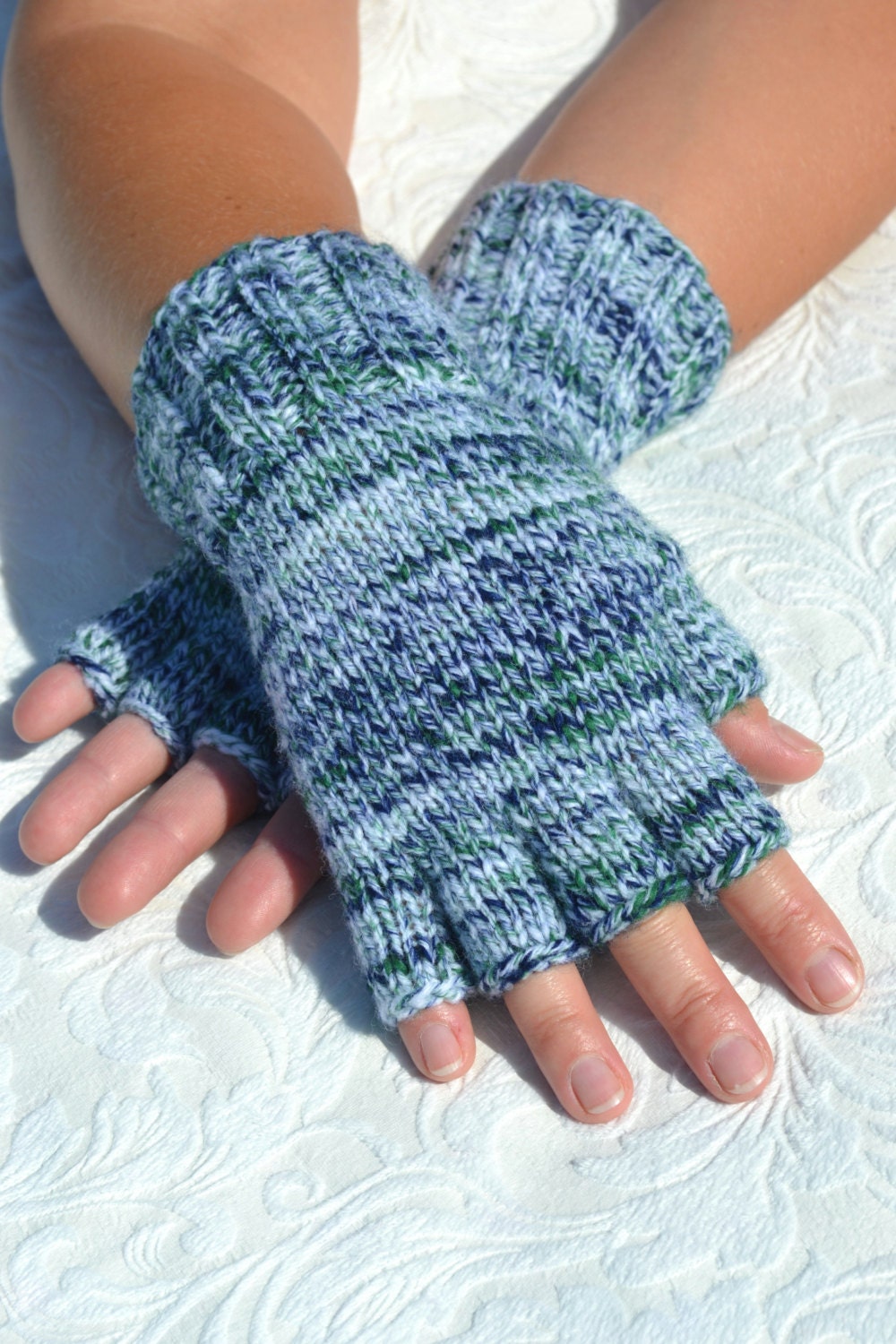 Handknitted half finger gloves handmade colorful winter
