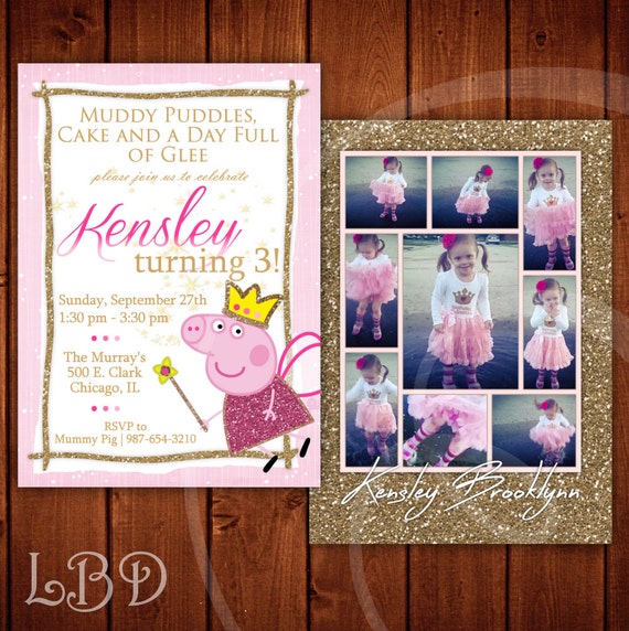 Peppa Pig Invitation Princess Gold and Pink Il_570xn