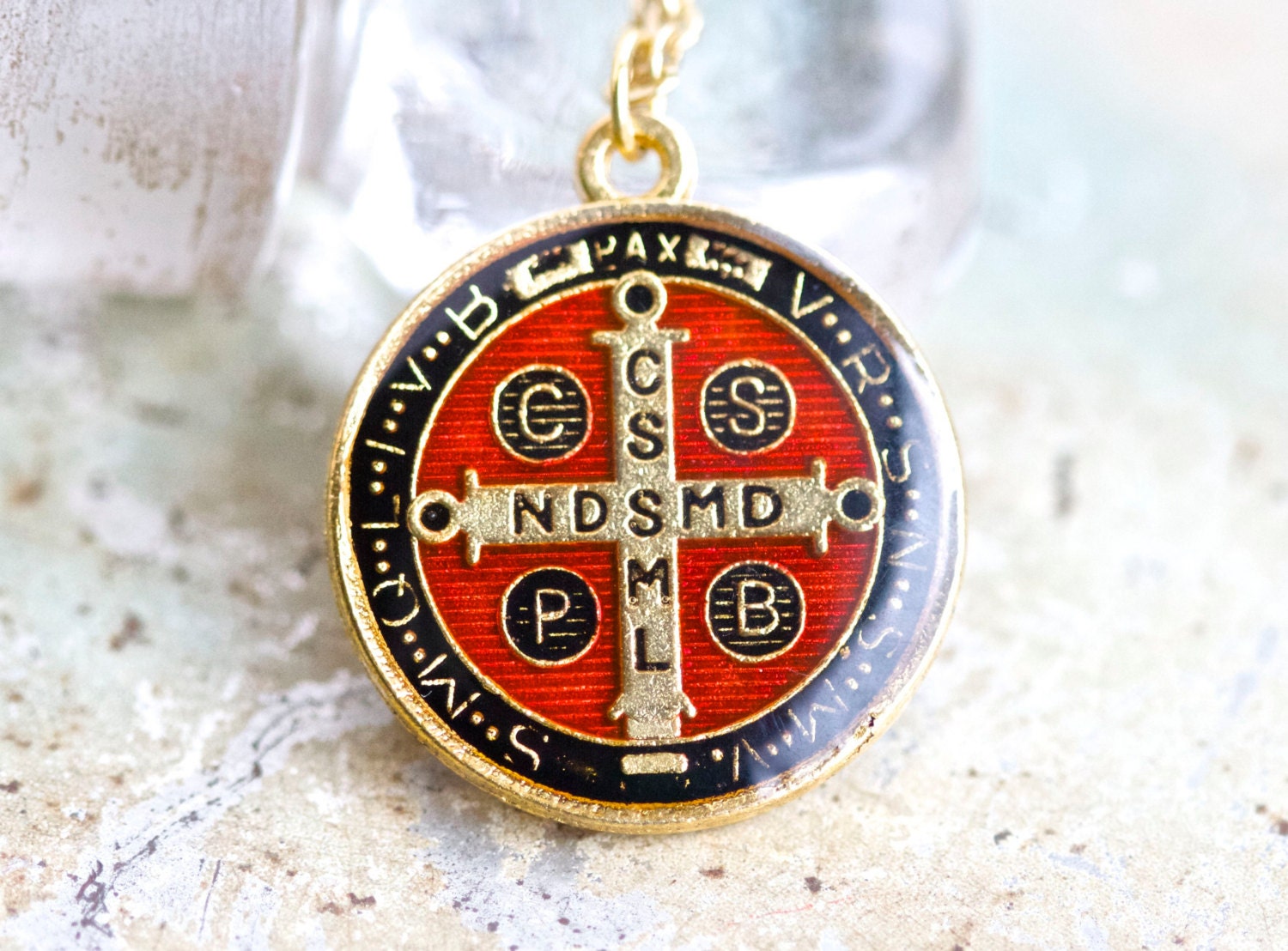 Benedictine Medallion Necklace Medal of St. Benoit also