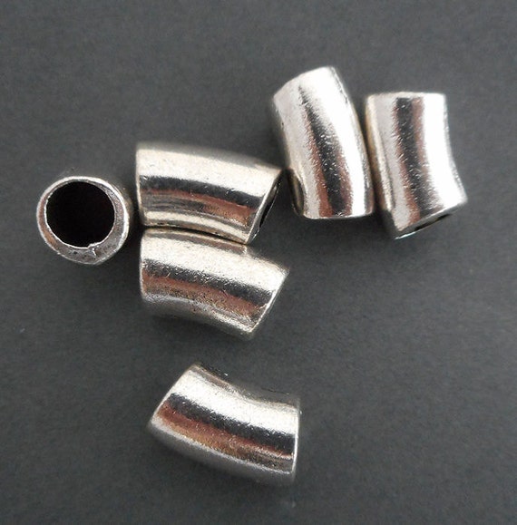 6pcscurved tube beads Antique silver metal big hole curved