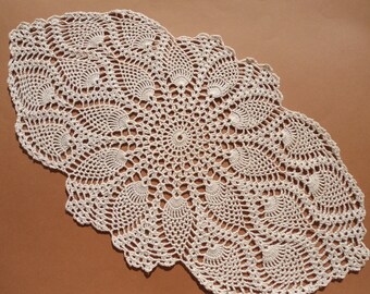 Oval crochet doily, pineapple crochet doily, oval lace doily, ecru doilies, 20 X 11