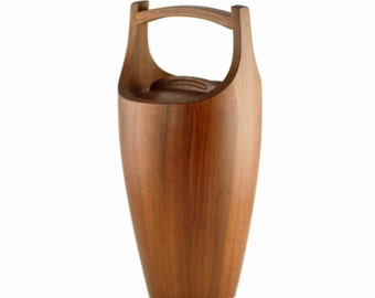 Vintage Dansk "Congo" Teak Ice Bucket by Jens Quistgaard with Orange Liner - Large 19" Size