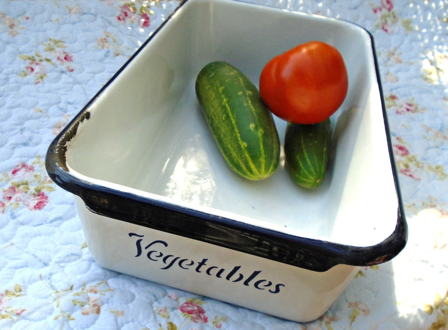 Vintage Enamel Vegetable Bin / Old Refrigerator Drawer / White Porcelain / Refrigerator Box