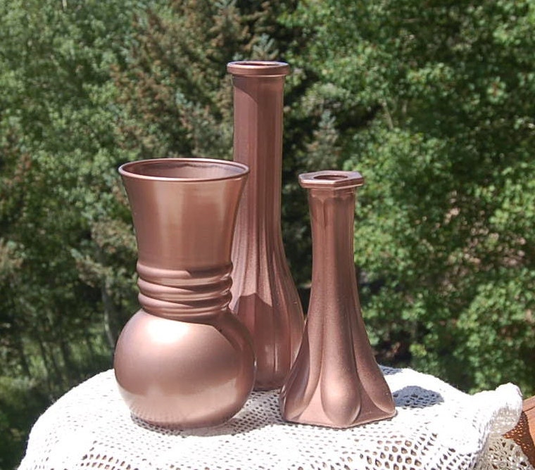 Rose Gold Vases Set Of 3 By Behindthehiddendoor On Etsy