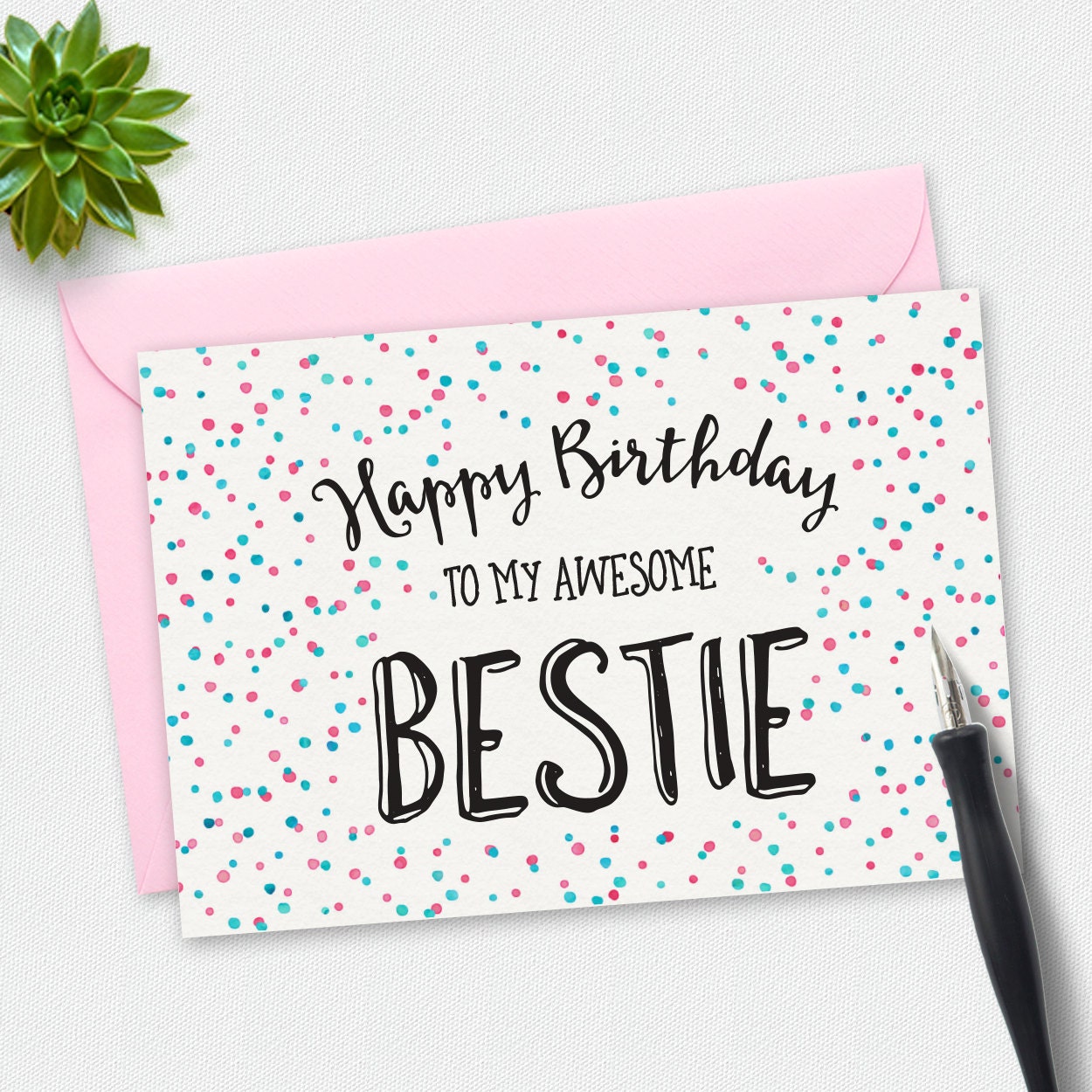 Printable Card Birthday card Bestie birthday card polkadot