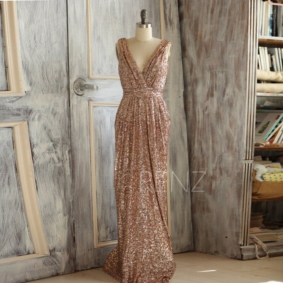 2019 Rose  Gold  Bridesmaid  dress  Sequin  Long Gold  by RenzRags