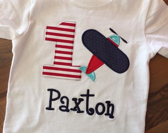 Airplane birthday shirt/onesie - navy red aqua aviation plane birthday party
