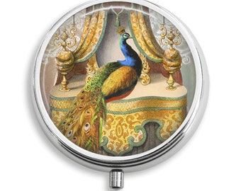 Pill Box Pill Case Peacock Chambre Royale Pill Holder Pill Container Trinket Box PillBox Vitamin Holder Medicine Box Mint Tin Gifts For Her