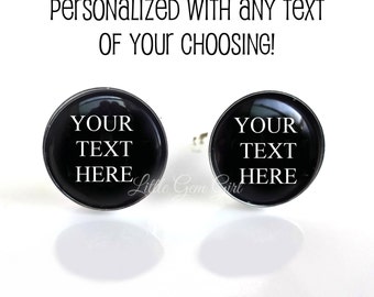 Custom Text Cuff Links - Personalized with Your Image Logo or Text - Photo Cufflinks - Art Business Wedding - Sterling Silver or Stainless