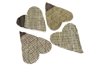 Wool Patchwork Heart Appliques, Vintage Primitive Folk Art Cutter Quilt Shabby Homespun Embellishments 4 Crafting, Upcycled itsyourcountry