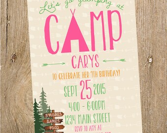 GLAMPING Birthday Party Invitation- Digital