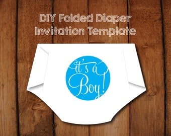 DIY Folded Diaper Baby Shower Invitation Template with Instructions - Blue It's a Boy version