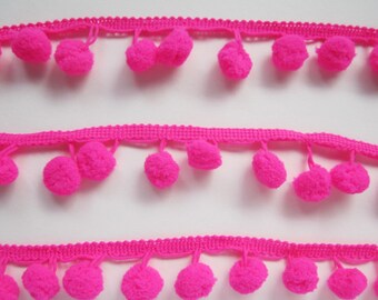 3m neon hot pink fuchsia pom pom bobble trim - 6 or 10mm bobbles