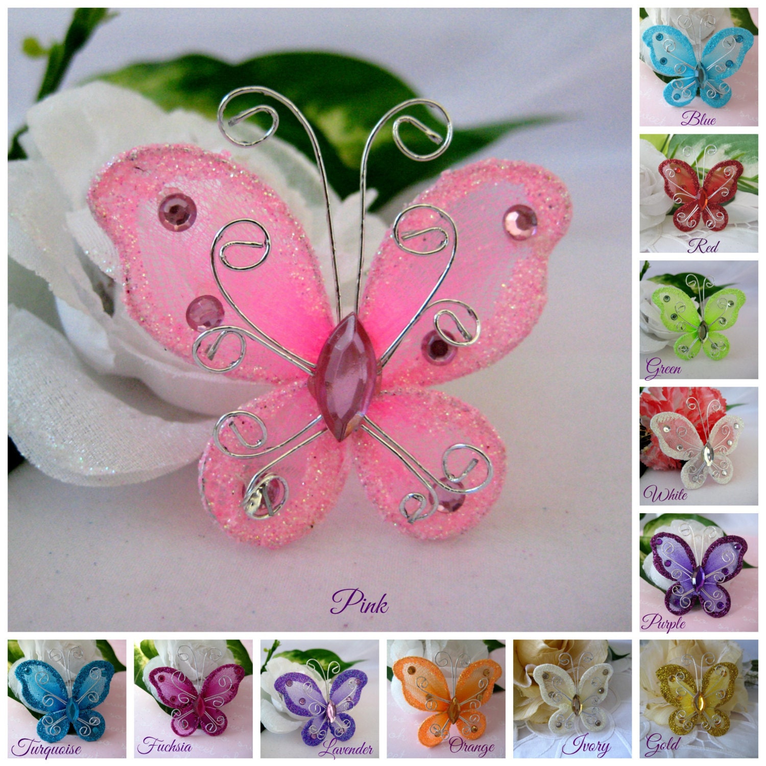 2 inches Nylon Butterflies for Wedding Decor Flower