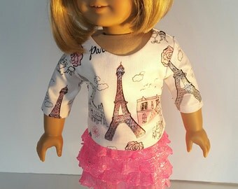 18 Inch Doll Clothes PARIS ruffle SKIRT and Eiffel Tower Top Glittering