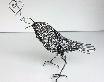 Original Wire Bird Sculpture - LOOPY HEART - Sculpture celebrating Love