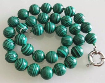 12mm green malachite necklace , free shipping -US E-packet shipping service 7-15 days delivery