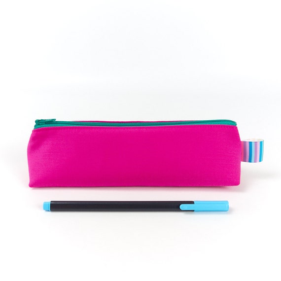 Cute Girls Pencil Case in Bright Pink Fabric Small Makeup Bag