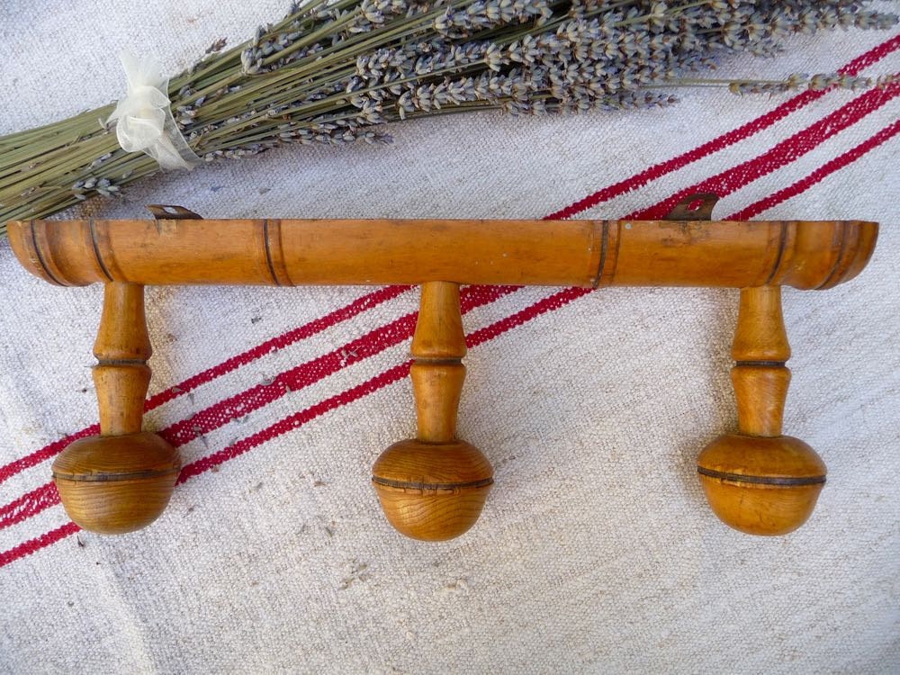Vintage Wall Rack French Faux Bamboo Coat Rack 3 Hooks Hat Rack Made in