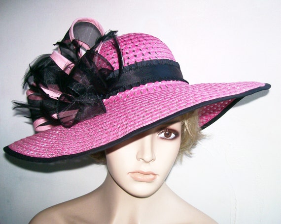 Pink Hat, Wide Brim Pink and Black Hat