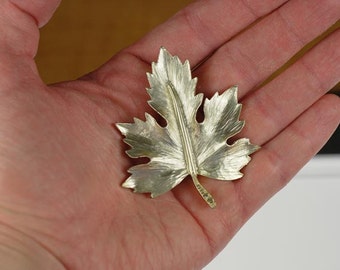Vintage Maple Leaf Brooch Clear Crystal Rhinestone Stem Autumn Pin