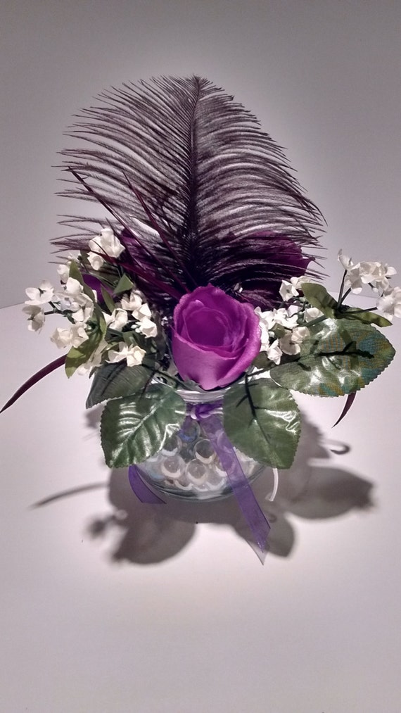 Small Floral Arrangement with Feather Purple