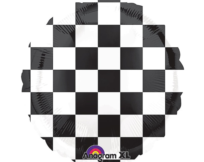 Black & White Checked Race Car Flag Mylar Balloon