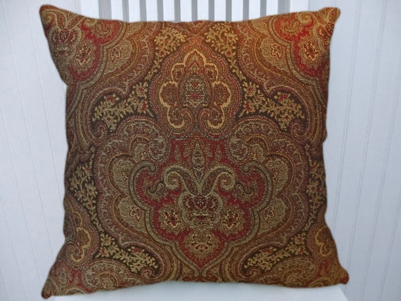 Red Brown Paisley Decorative Throw Pillow Cover 18x18 Or 