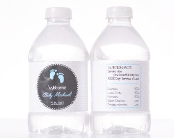 Personalized Water Bottle Labels, Baby Shower, Birthday, etc - Waterproof and self stick