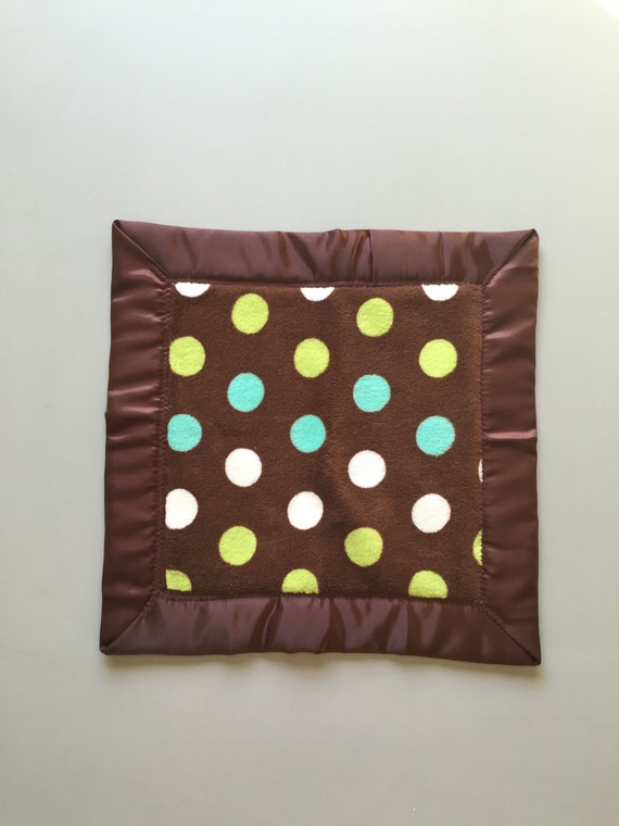 Boy Polka Dot Minky Security Blanket 2 with Brown Satin