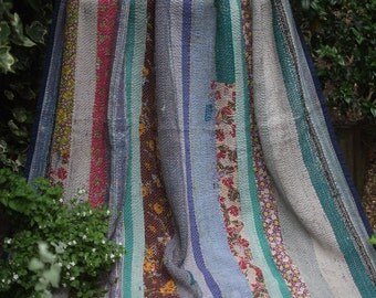 Kantha quilt, light green Kantha, Sari throw, Sari Blanket, Light Green Kantha Blanket, Kantha Throw, Indian Quilt, Vintage Kantha