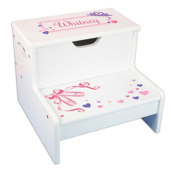 Girls Personalized Step Stool With Storage Childs By MyBambino