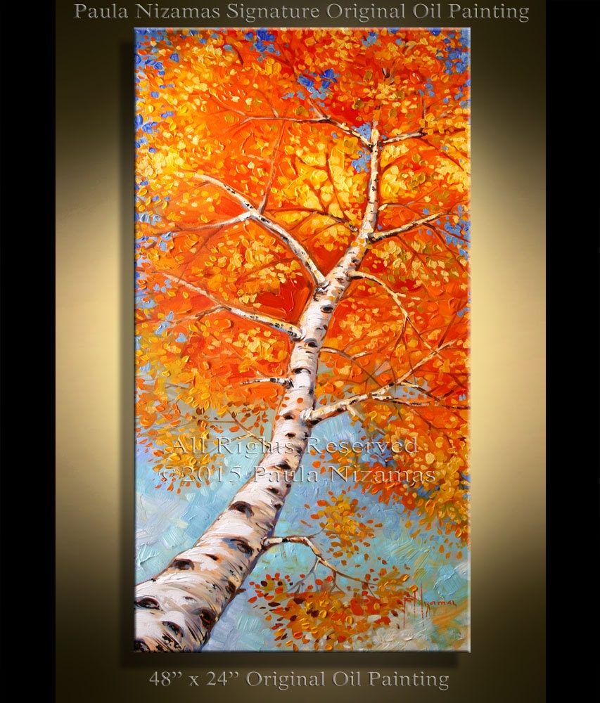 Painting on canvas Glowing Silver Birch Original by Paula